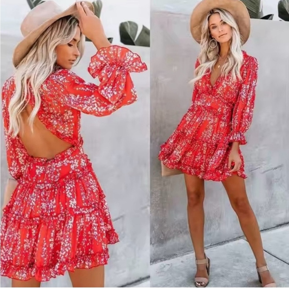 Floral Red Dress